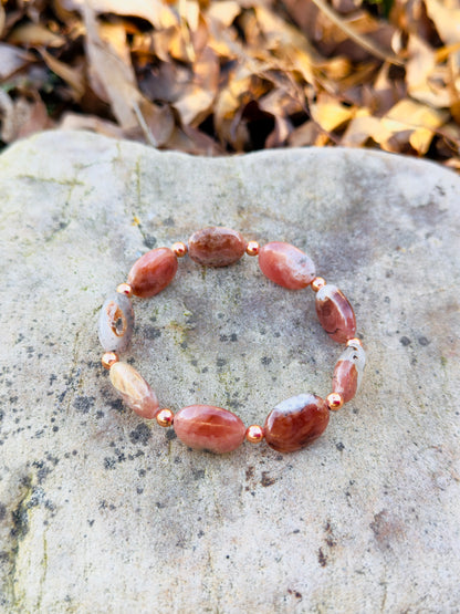 Rhodochrosite Stone Bracelet with Copper Spacers
