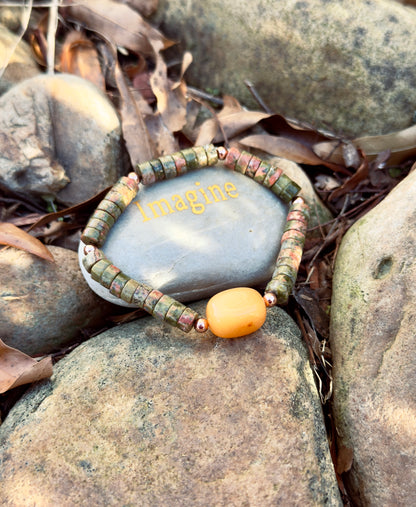 Unakite - Orange Quartz Bracelet with Copper Spacers