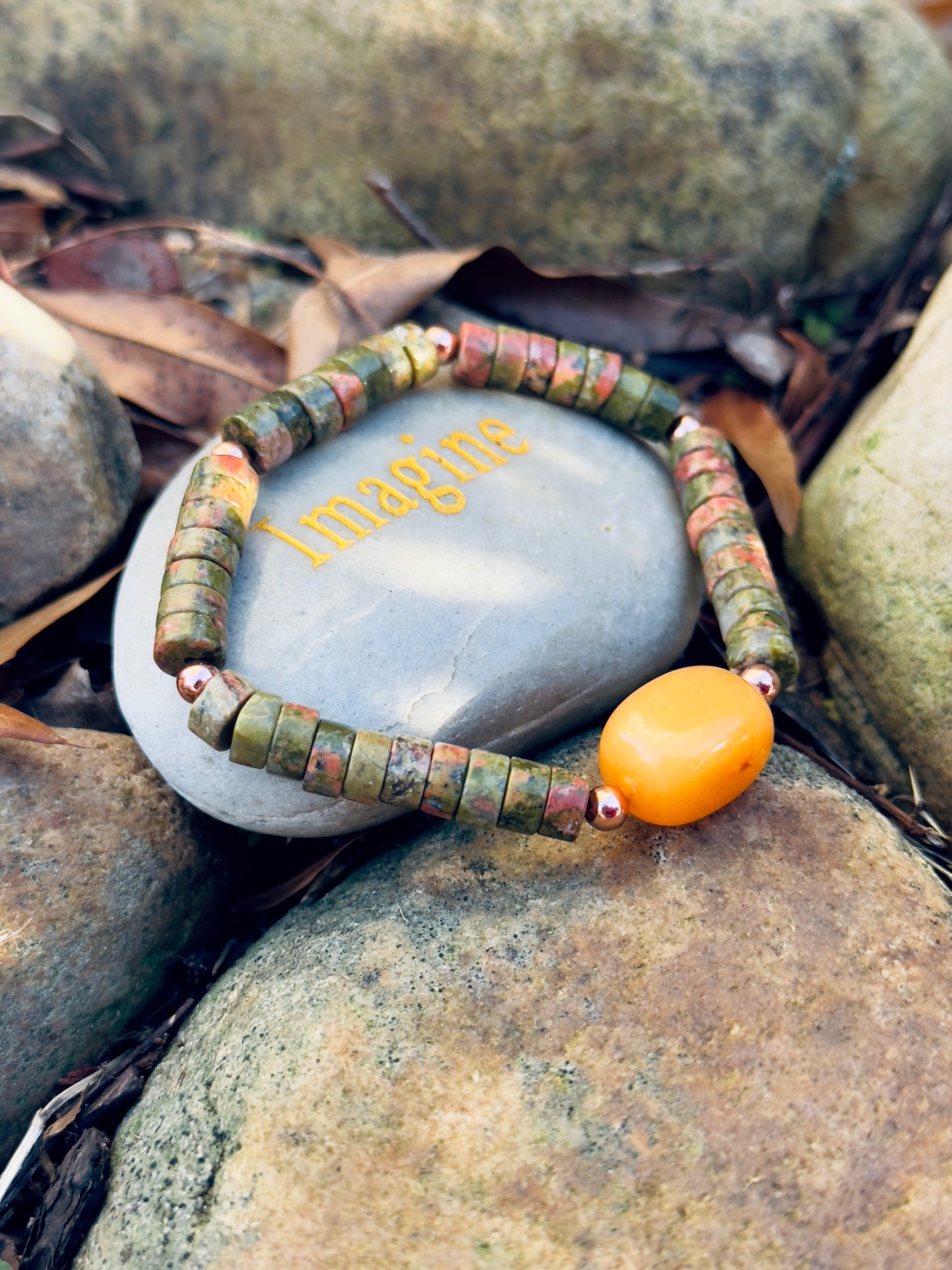 Unakite - Orange Quartz Bracelet with Copper Spacers