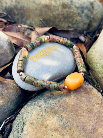 Unakite - Orange Quartz Bracelet with Copper Spacers
