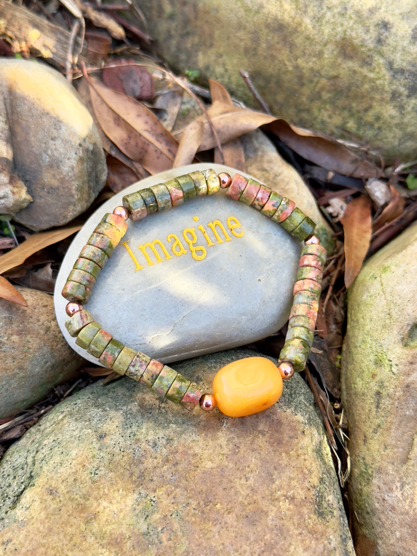 Unakite - Orange Quartz Bracelet with Copper Spacers