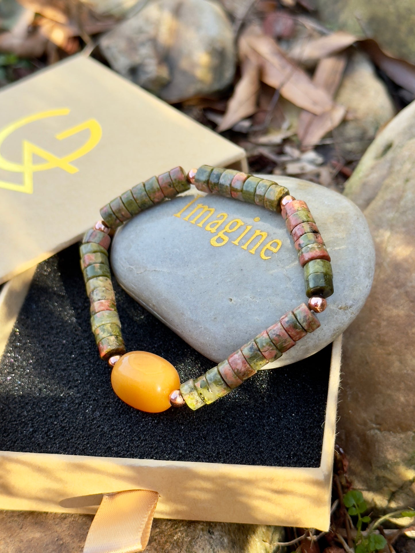 Unakite - Orange Quartz Bracelet with Copper Spacers