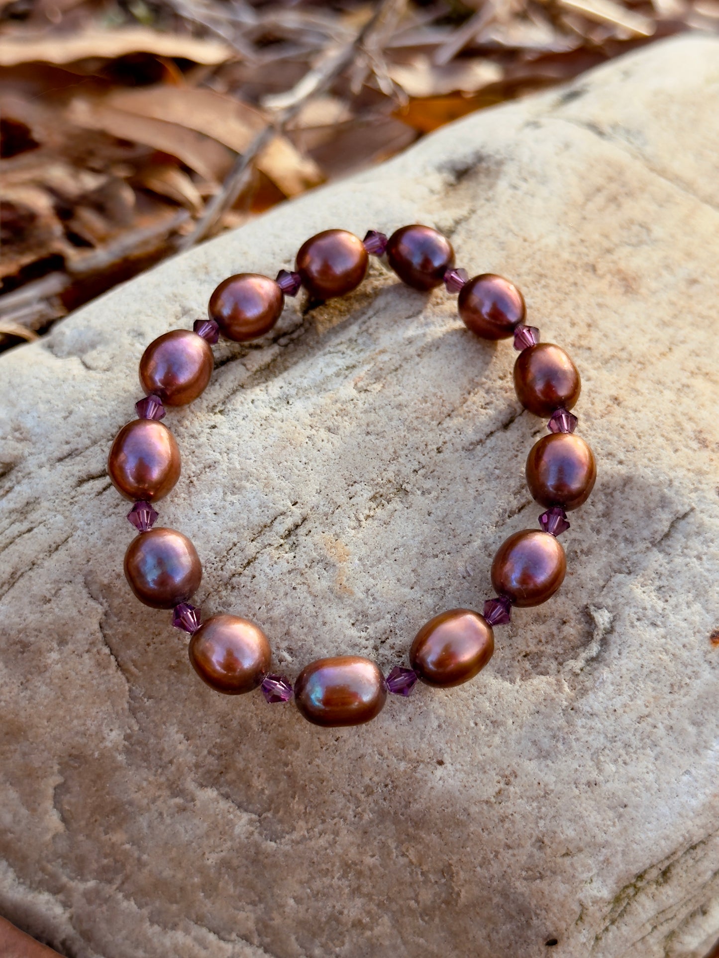 Brown Natural Pearl Bracelet with Swarovski Spacers