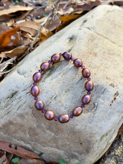 Brown Natural Pearl Bracelet with Swarovski Spacers