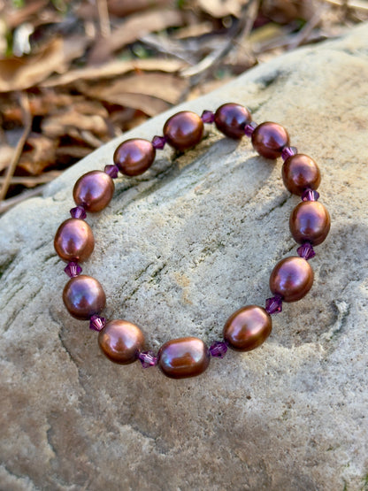 Brown Natural Pearl Bracelet with Swarovski Spacers