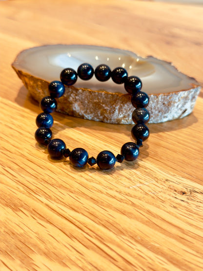Blue Tiger Eye Bracelet with Swarovski Spacers
