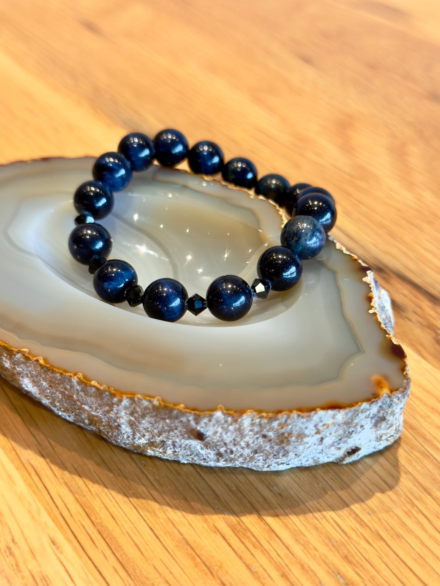 Blue Tiger Eye Bracelet with Swarovski Spacers