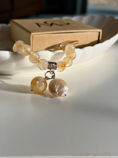 Citrine - Natural Round Pearl Bracelet