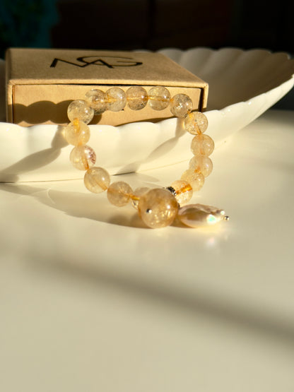 Citrine - Natural Round Pearl Bracelet