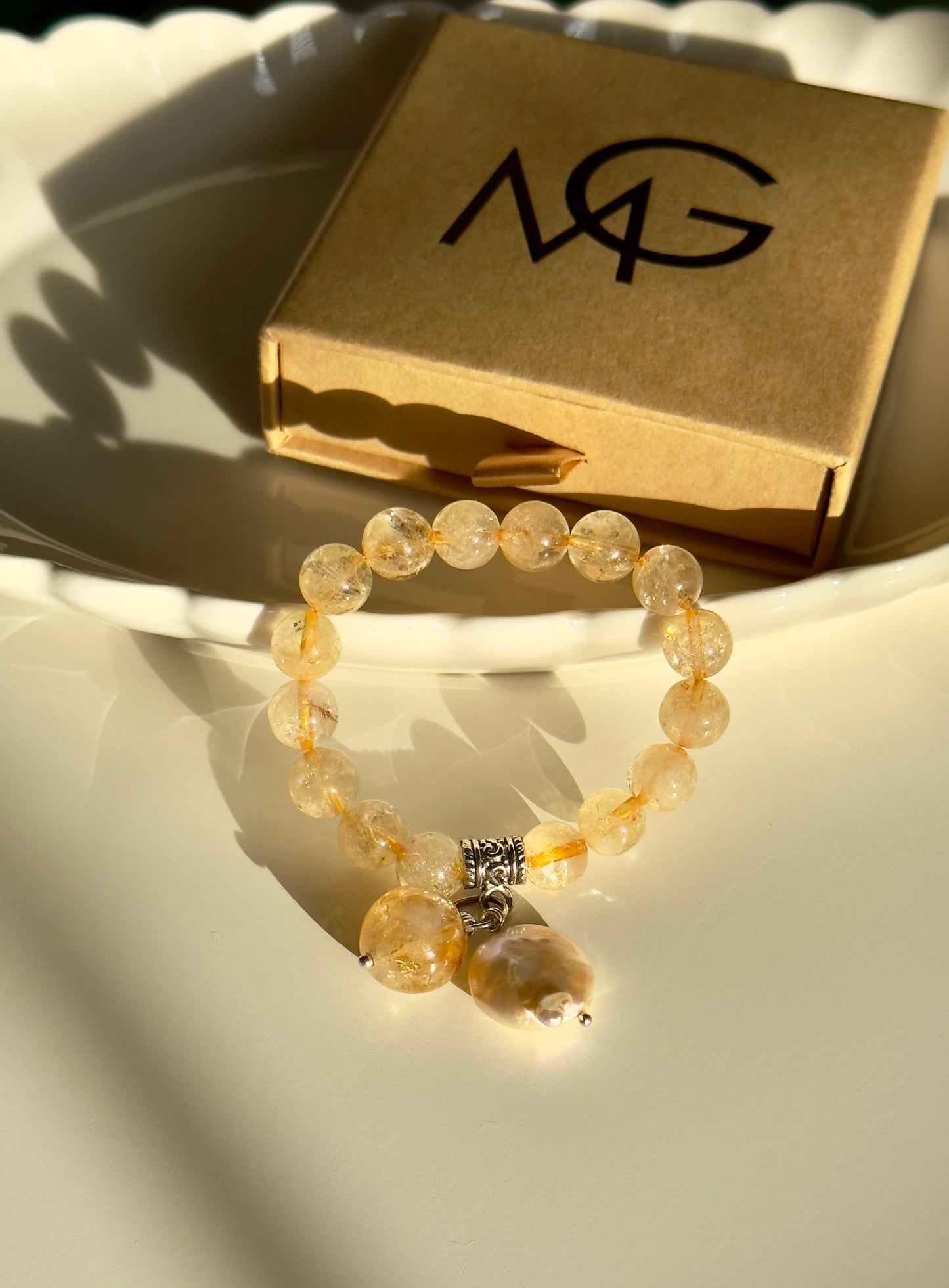Citrine - Natural Round Pearl Bracelet