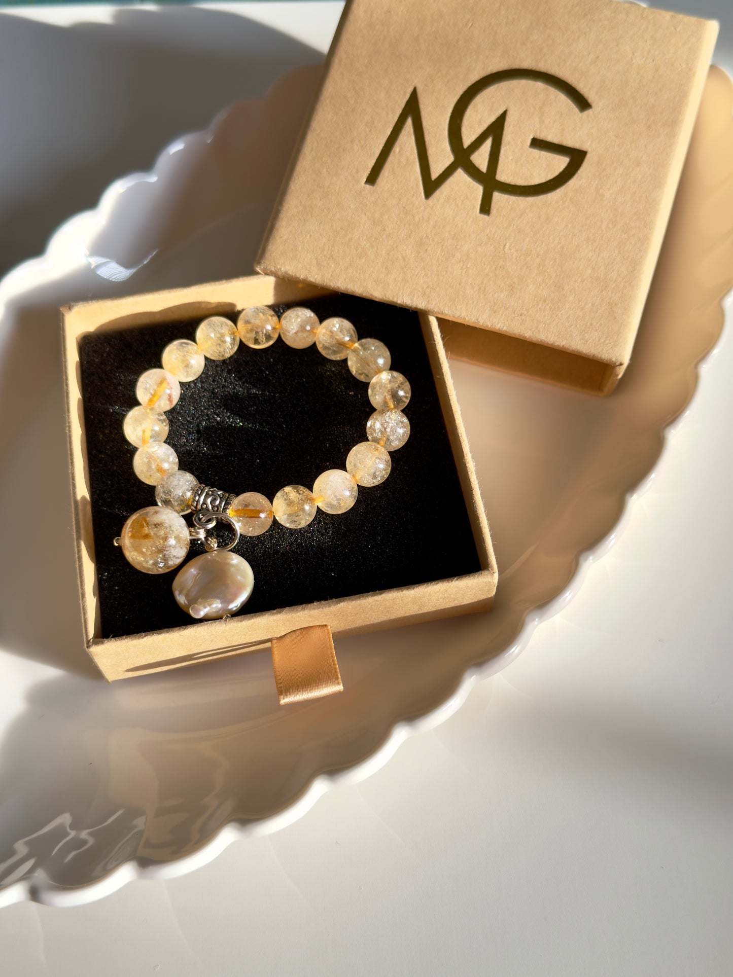 Citrine - Natural Round Pearl Bracelet