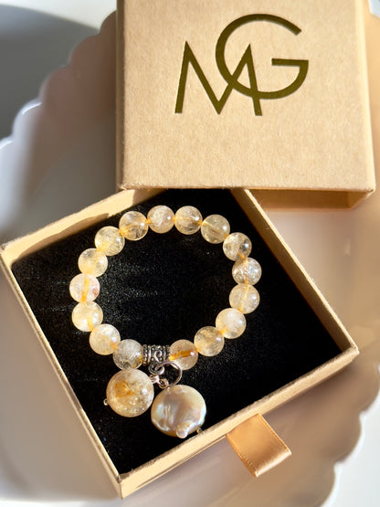 Citrine - Natural Round Pearl Bracelet