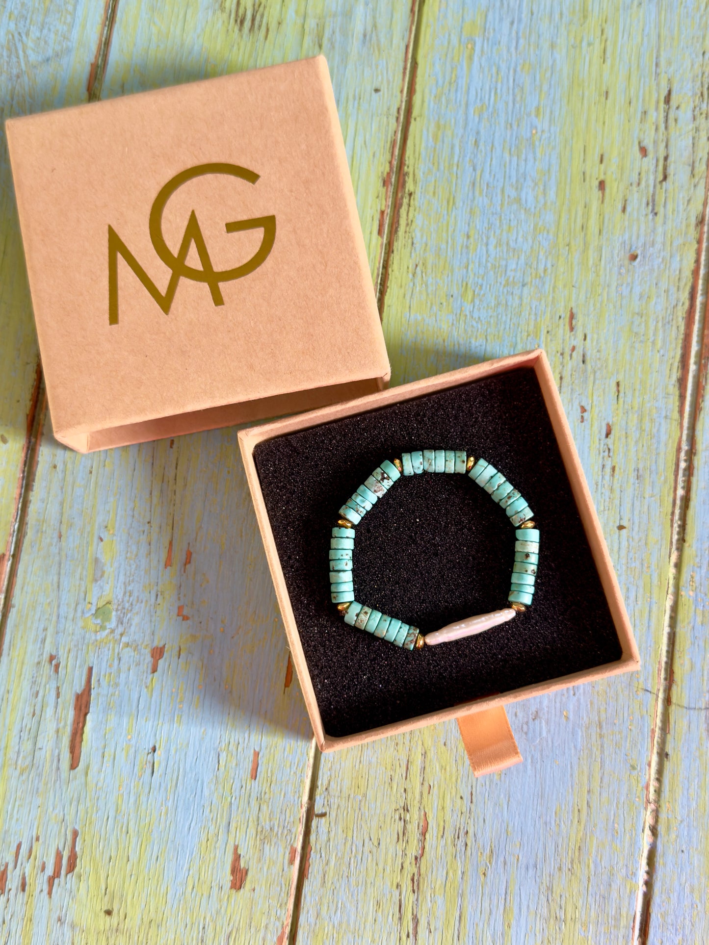 Unique Turquoise - Natural Pearl Bracelet