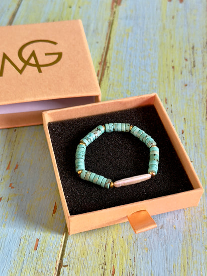 Unique Turquoise - Natural Pearl Bracelet