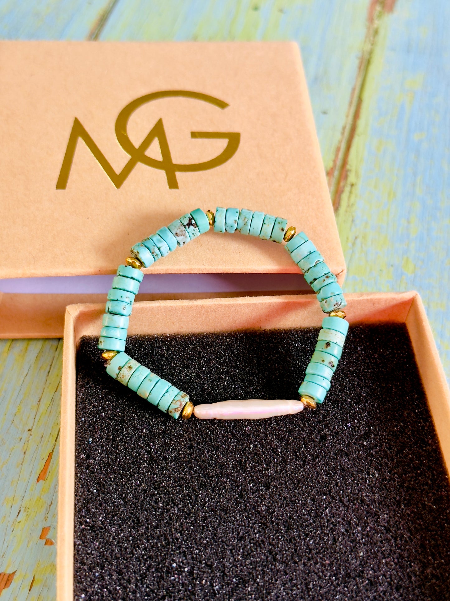 Unique Turquoise - Natural Pearl Bracelet