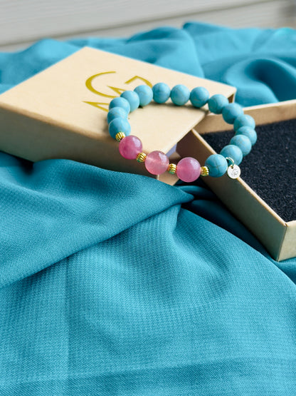 Turquoise - Strawberry Quartz Summer Design Bracelet