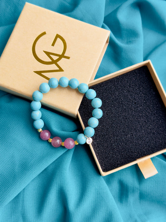 Turquoise - Strawberry Quartz Summer Design Bracelet