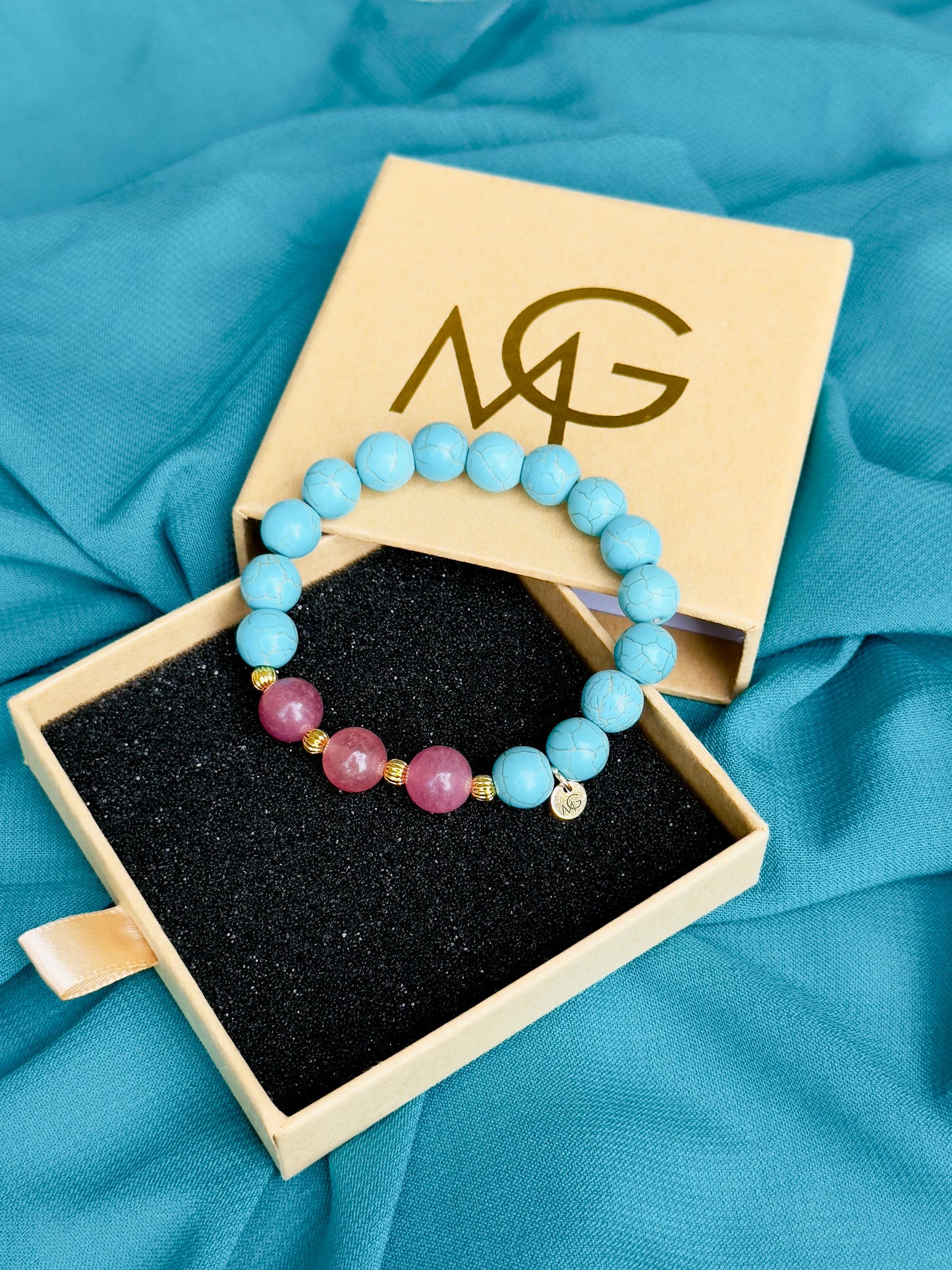 Turquoise - Strawberry Quartz Summer Design Bracelet