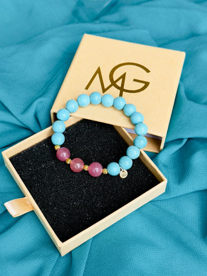 Turquoise - Strawberry Quartz Summer Design Bracelet