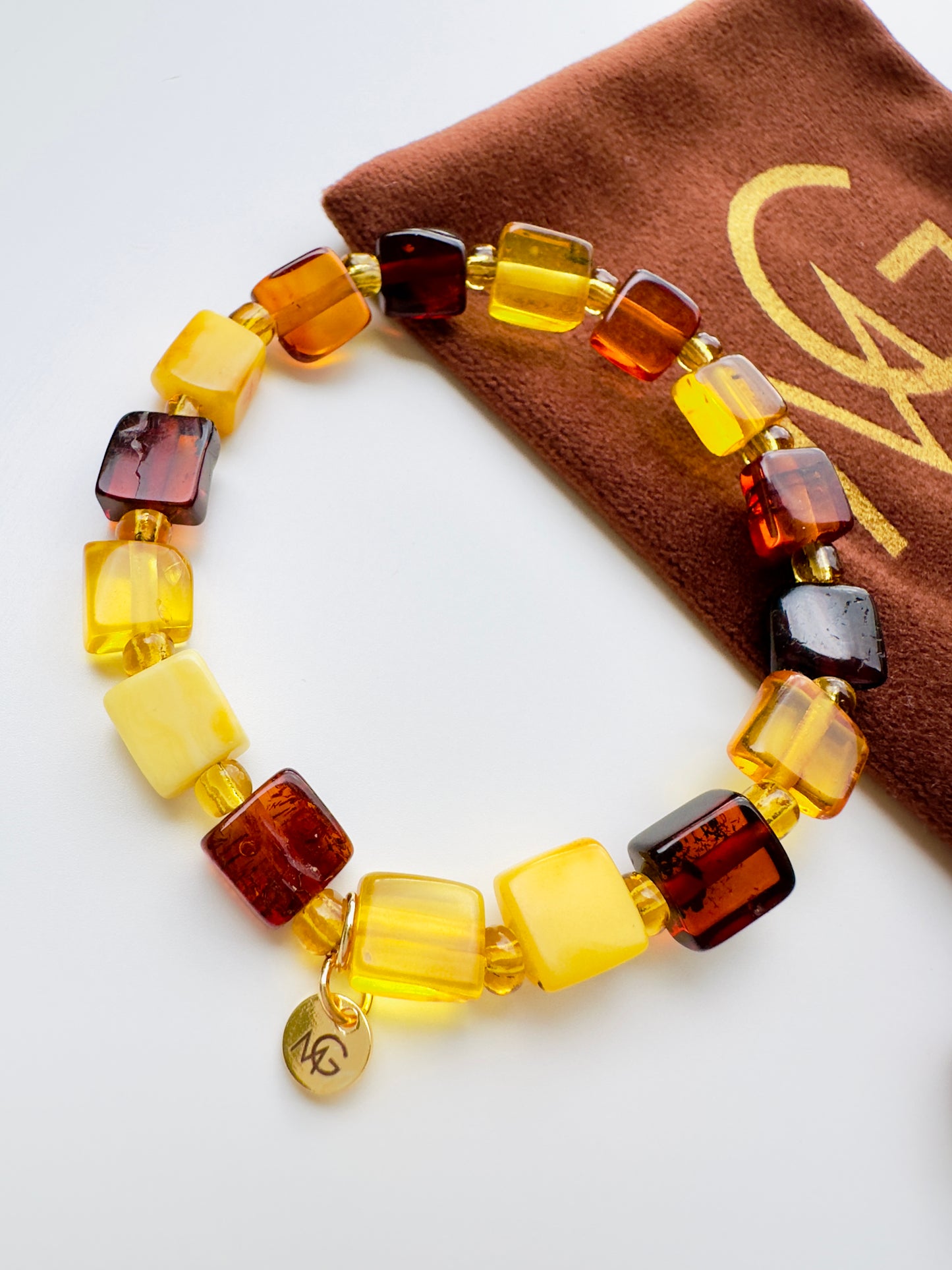 Square-Shaped Beads Amber Bracelet