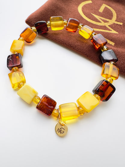 Square-Shaped Beads Amber Bracelet
