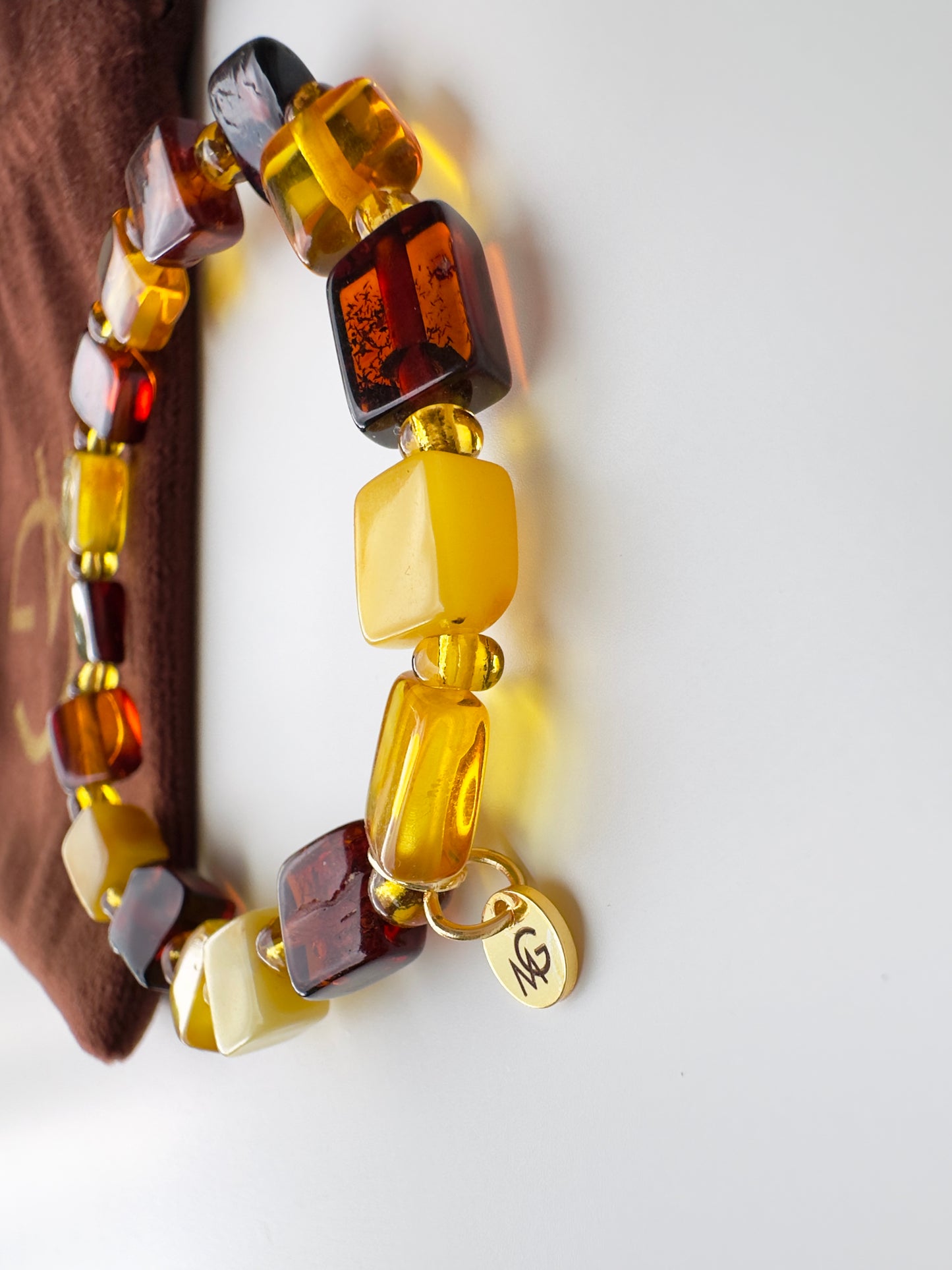 Square-Shaped Beads Amber Bracelet