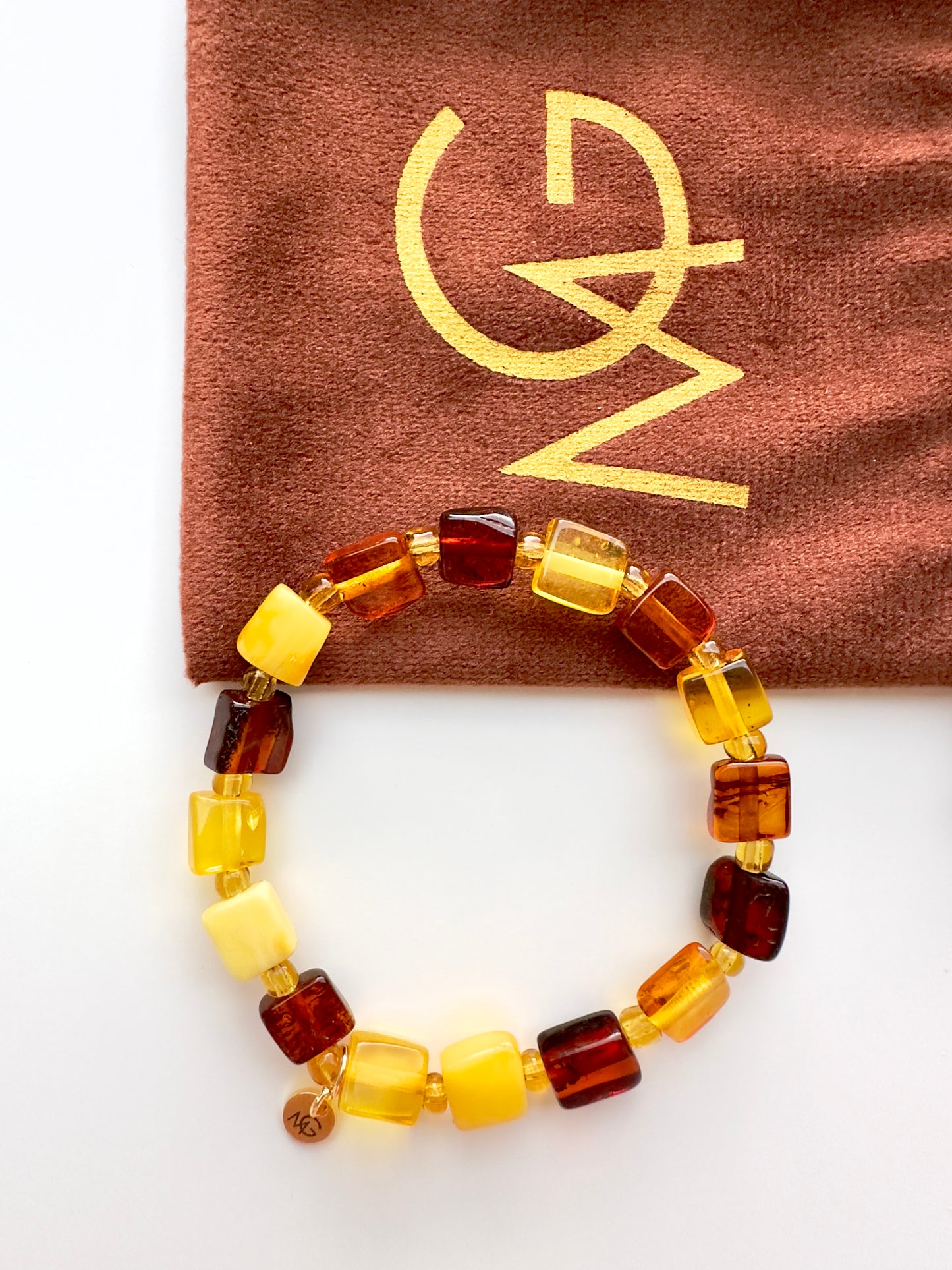 Square-Shaped Beads Amber Bracelet