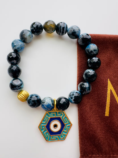 Faceted Blue Agate With Plated 18k gold charm