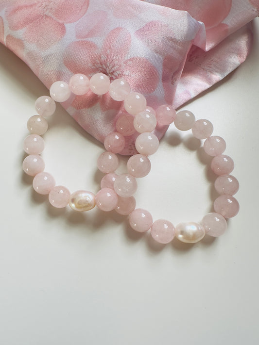 Girls Rose Quartz-Pearl Bracelet