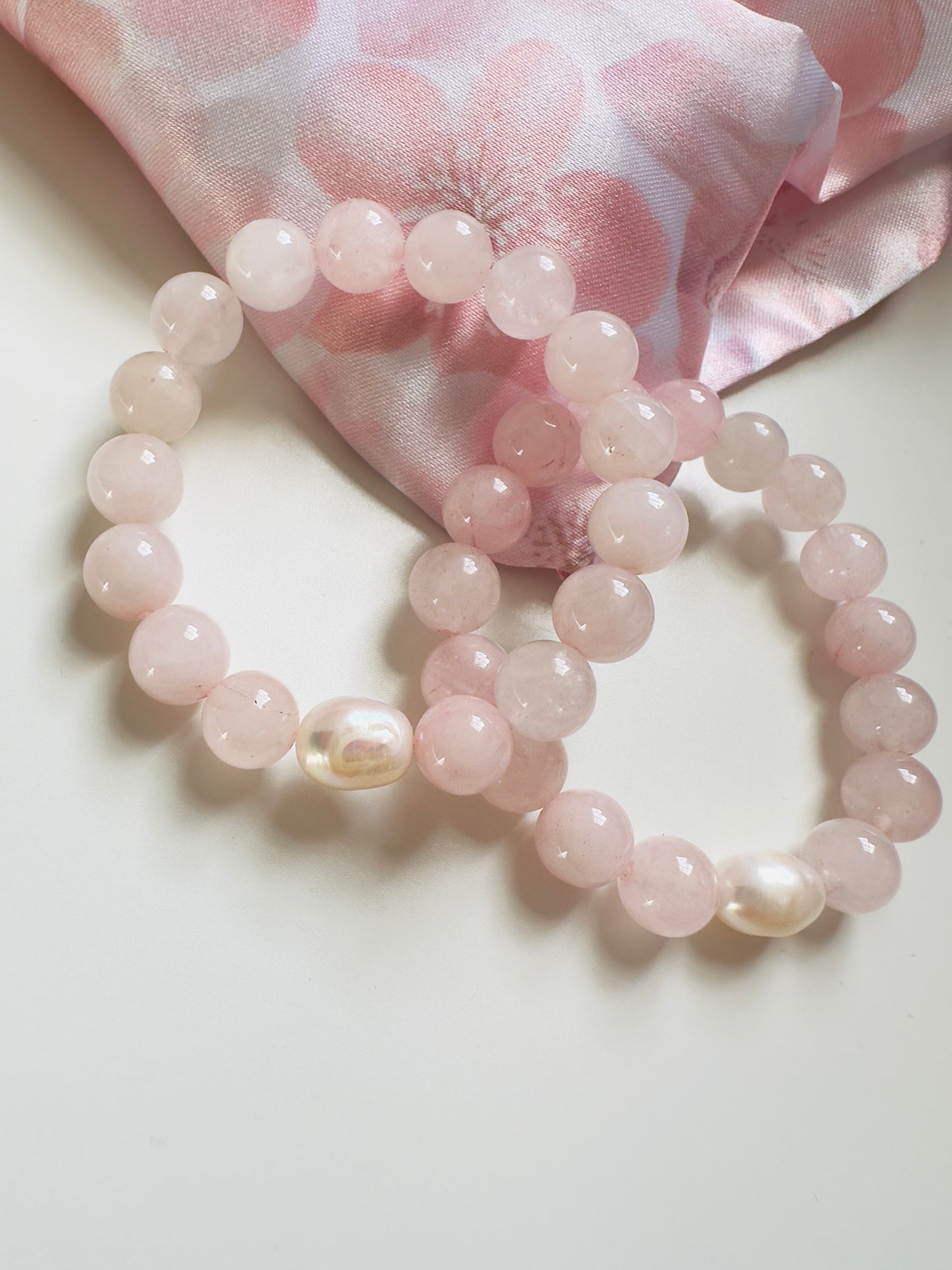 Girls Rose Quartz-Pearl Bracelet