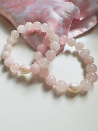Girls Rose Quartz-Pearl Bracelet