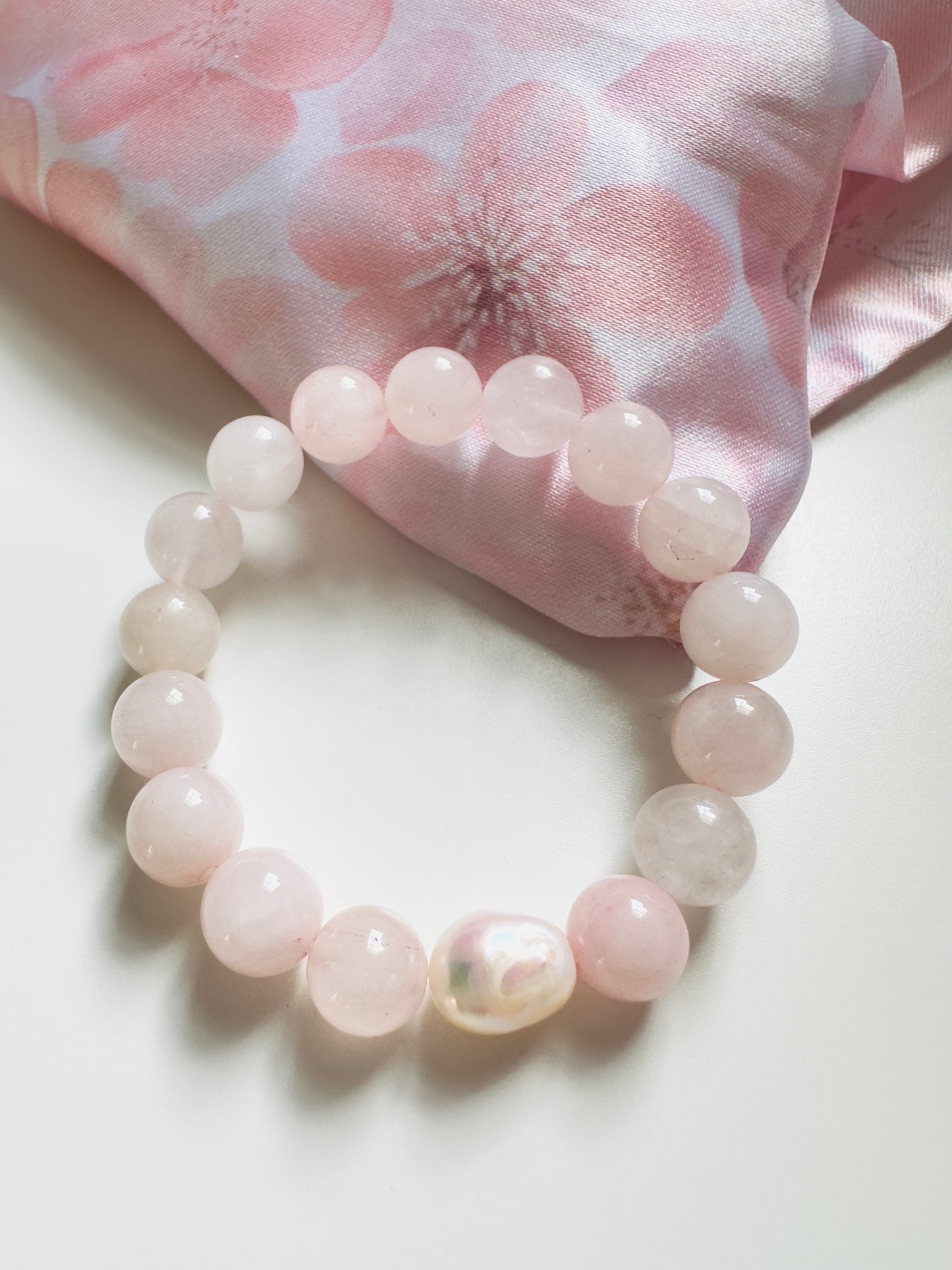 Girls Rose Quartz-Pearl Bracelet