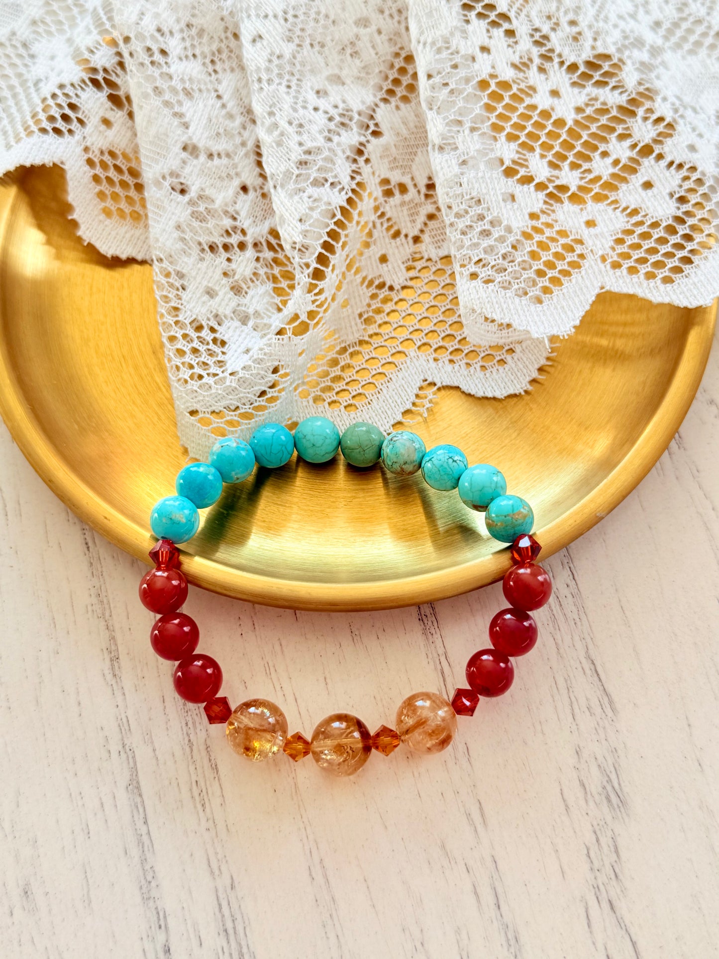 Turquoise - Citrine - Red Agate Bracelet with Swarovski Spacers