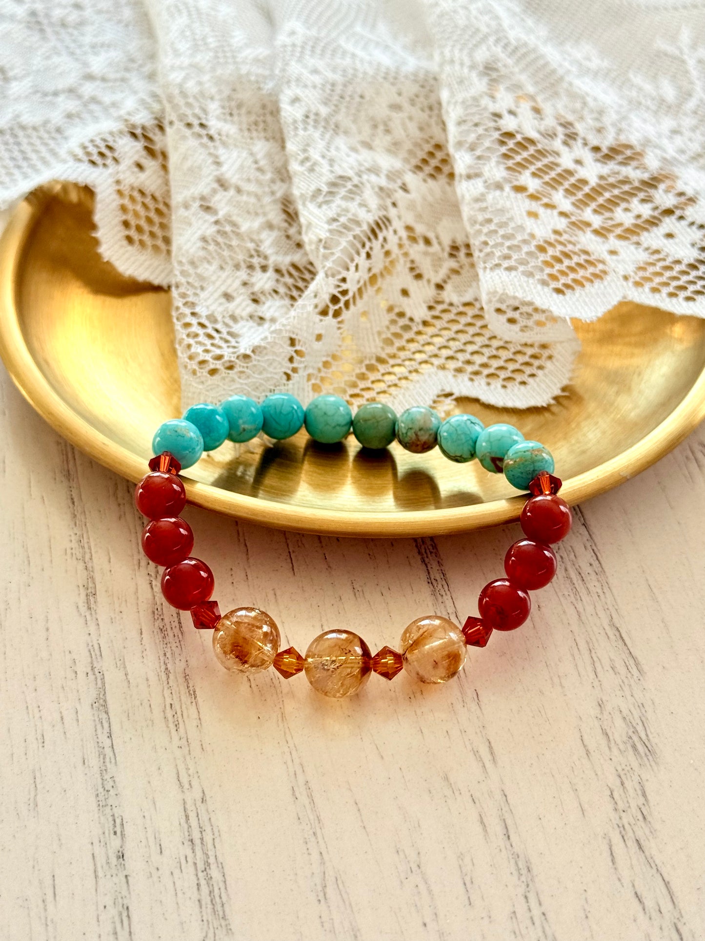 Turquoise - Citrine - Red Agate Bracelet with Swarovski Spacers