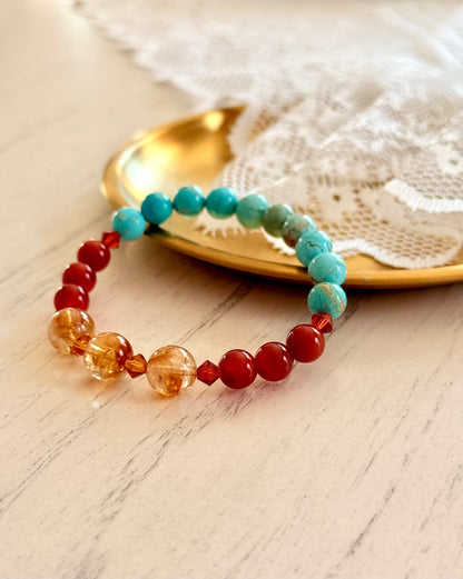 Turquoise - Citrine - Red Agate Bracelet with Swarovski Spacers
