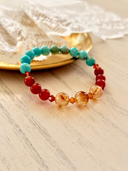 Turquoise - Citrine - Red Agate Bracelet with Swarovski Spacers