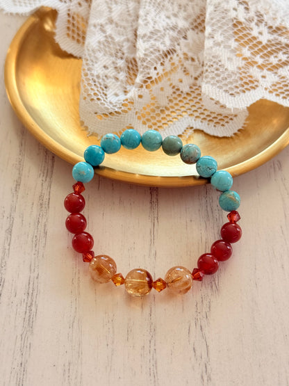 Turquoise - Citrine - Red Agate Bracelet with Swarovski Spacers