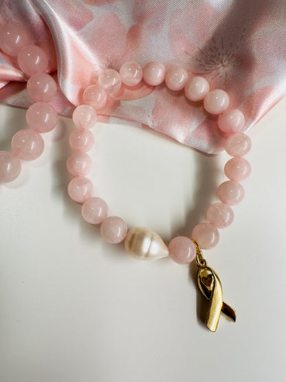 Breast Cancer Awareness Rose Quartz-Natural Pearl Bracelets