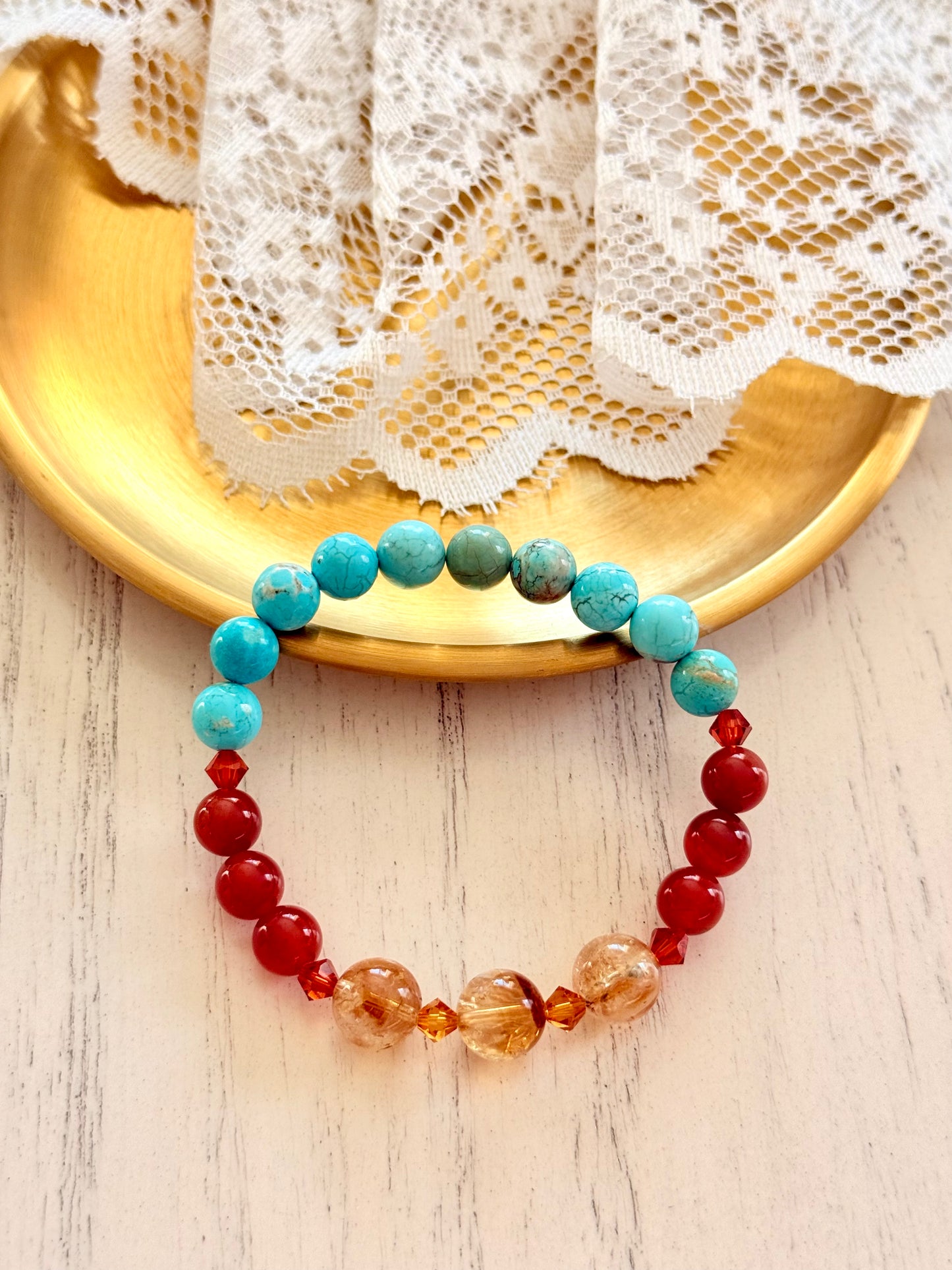 Turquoise - Citrine - Red Agate Bracelet with Swarovski Spacers