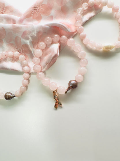 Breast Cancer Awareness Rose Quartz-Natural Pearl Bracelets