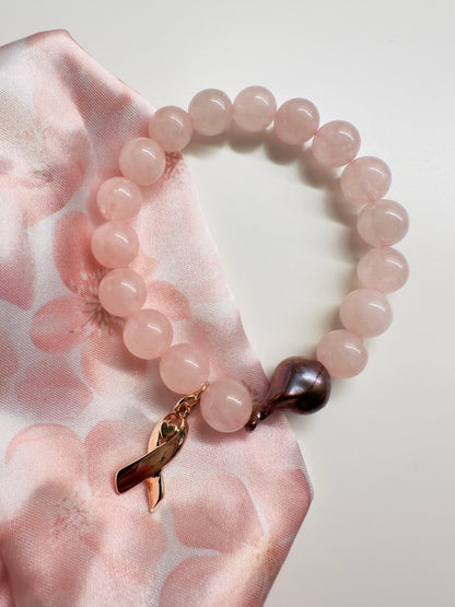 Breast Cancer Awareness Rose Quartz-Natural Pearl Bracelets