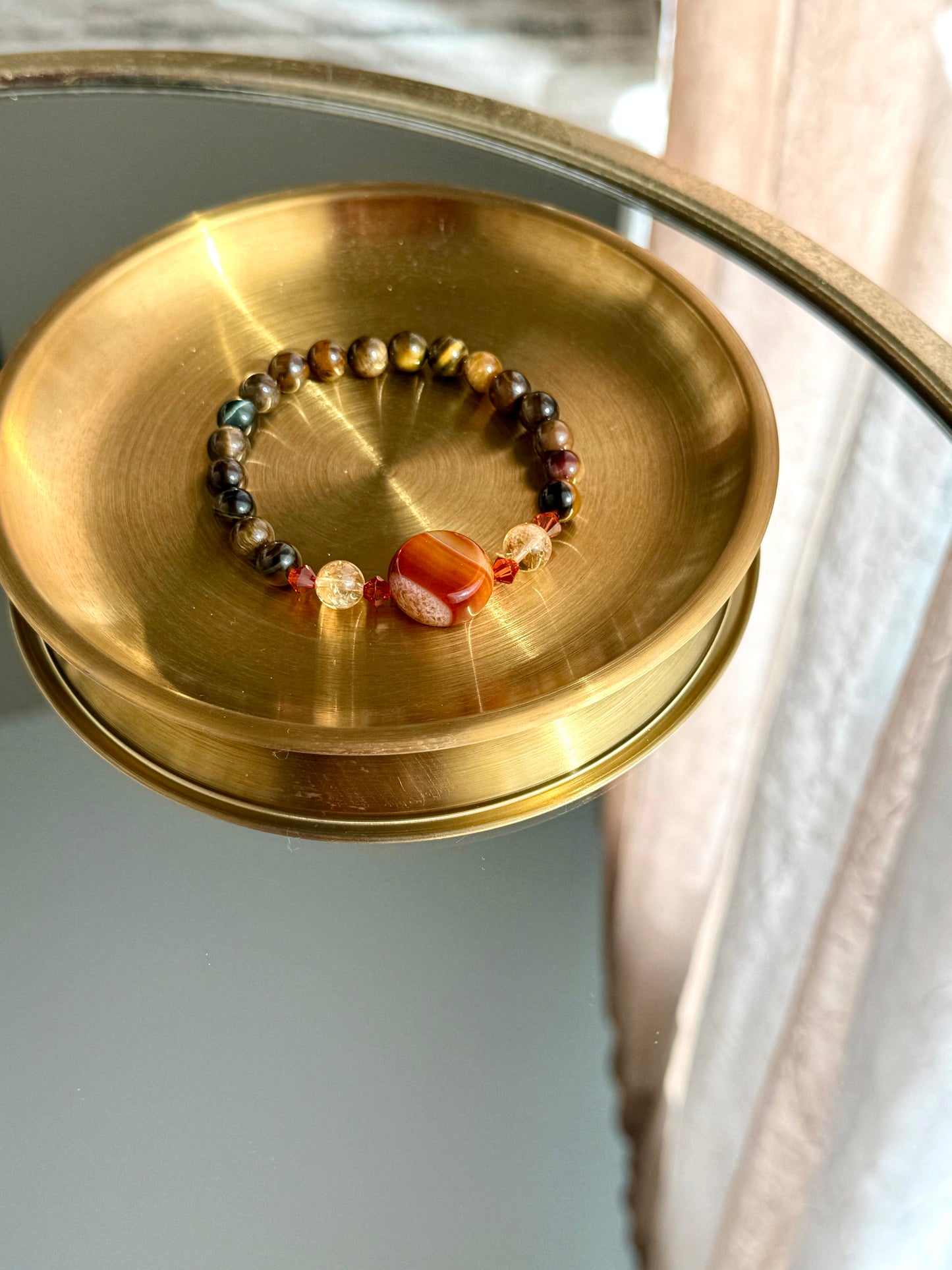 Tiger Eye - Rounded Red Agate - Citrine Bracelet with Swarovski Spacers