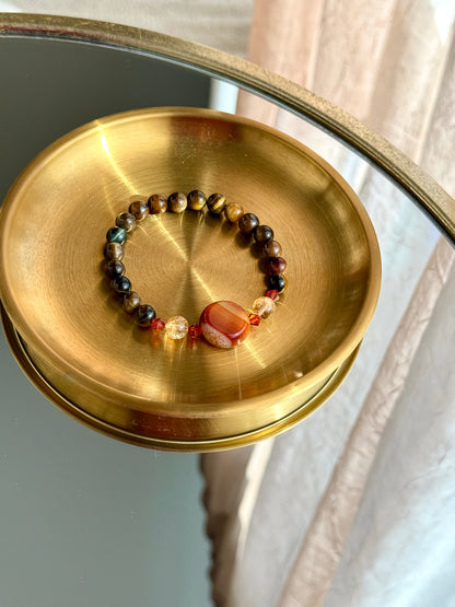 Tiger Eye - Rounded Red Agate - Citrine Bracelet with Swarovski Spacers