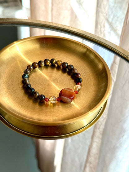 Tiger Eye - Rounded Red Agate - Citrine Bracelet with Swarovski Spacers