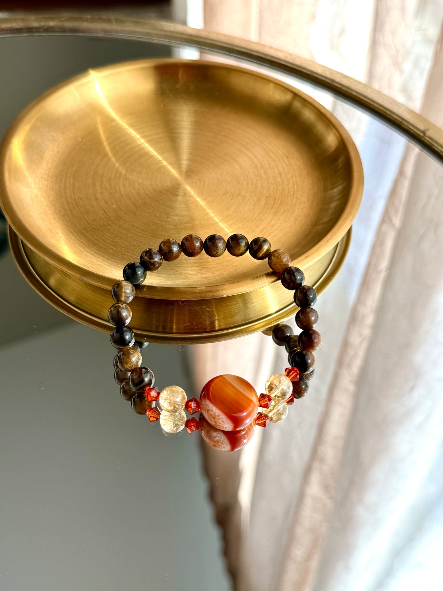 Tiger Eye - Rounded Red Agate - Citrine Bracelet with Swarovski Spacers