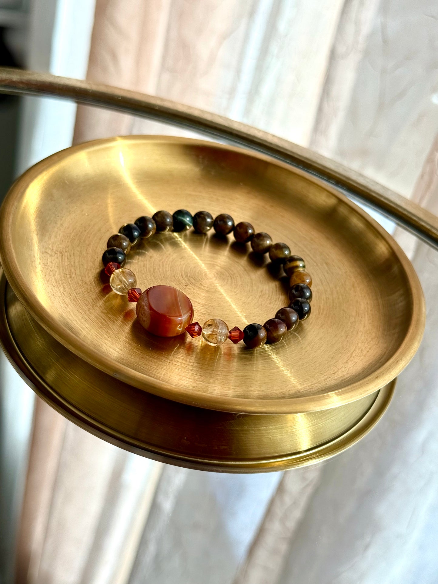 Tiger Eye - Rounded Red Agate - Citrine Bracelet with Swarovski Spacers