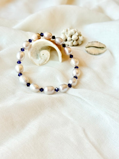 Natural Pearl Bracelet with Purple Swarovski Spacers