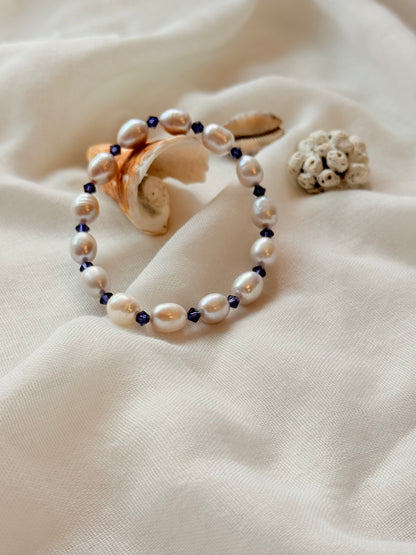 Natural Pearl Bracelet with Purple Swarovski Spacers
