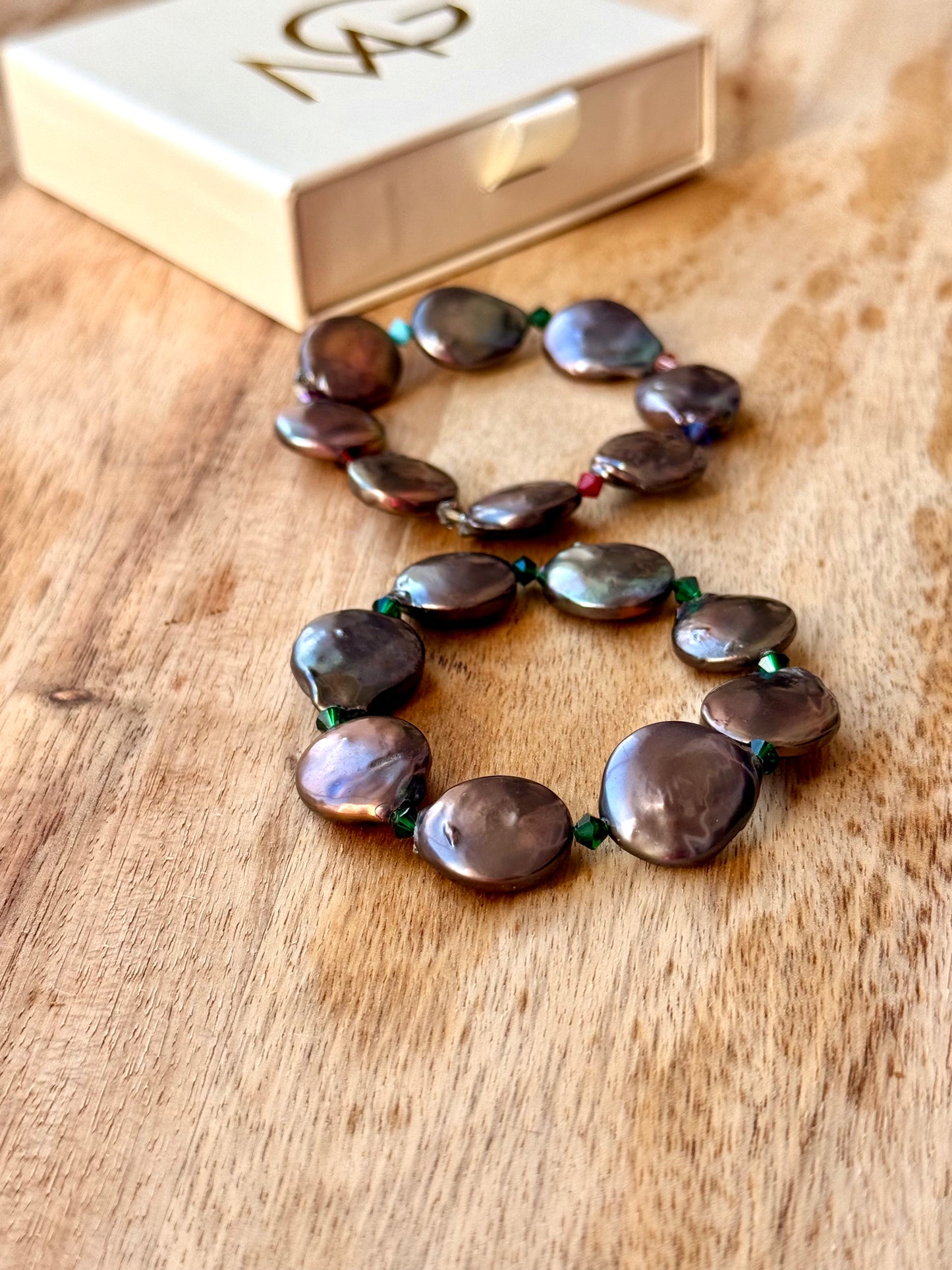 Two Designs of Round Natural Pearl Bracelets with Swarovski Spacers
