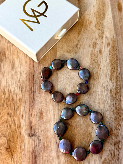 Two Designs of Round Natural Pearl Bracelets with Swarovski Spacers